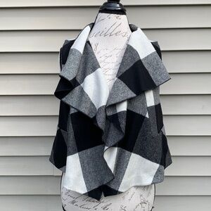Gap Wool Blend Buffalo Plaid Drape Front Vest - Black/Off White